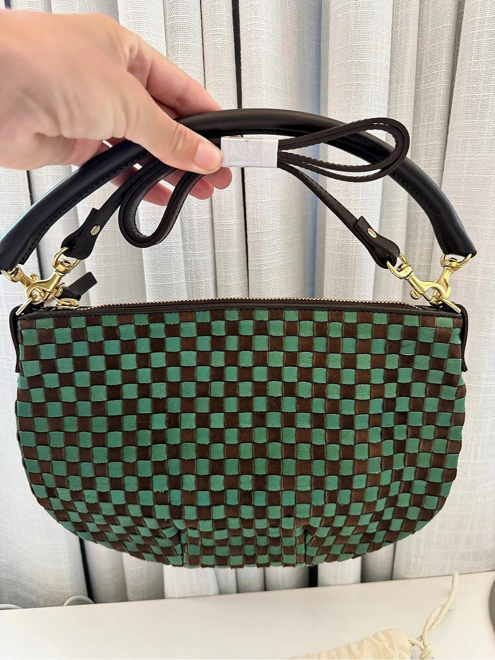 Fall Colors Clare V. Petit Moyen Woven Checkered in Green & Chocolate